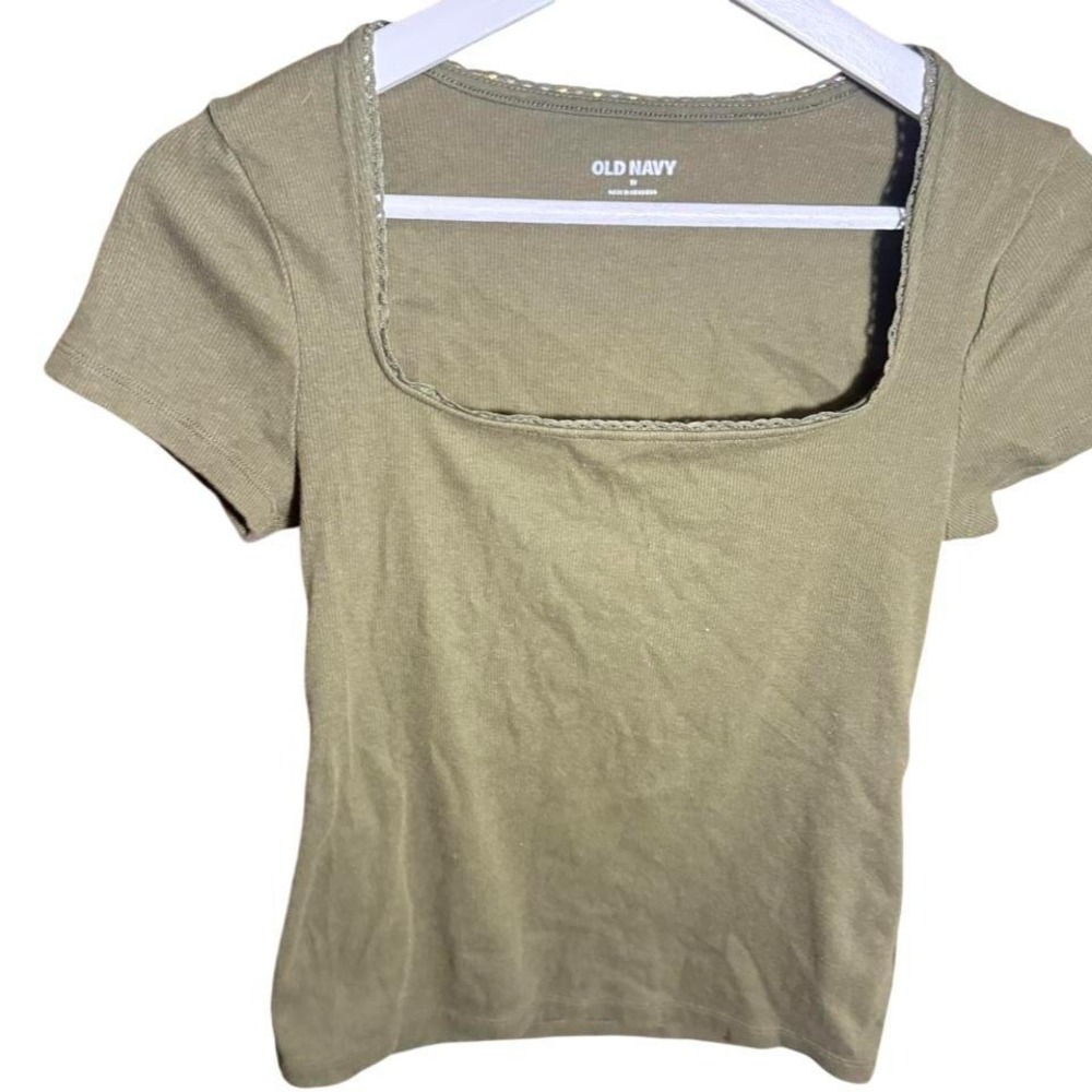 Old Navy‎ Womens Ribbed Square Neck Short Sleeve T Shirt Top Olive Green Size M